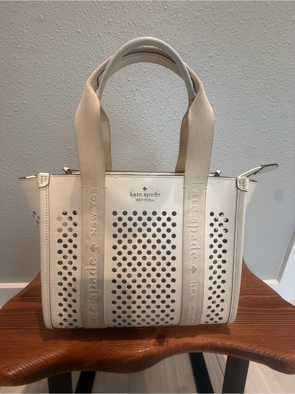 kate spade Cream Perforated Leather Tote